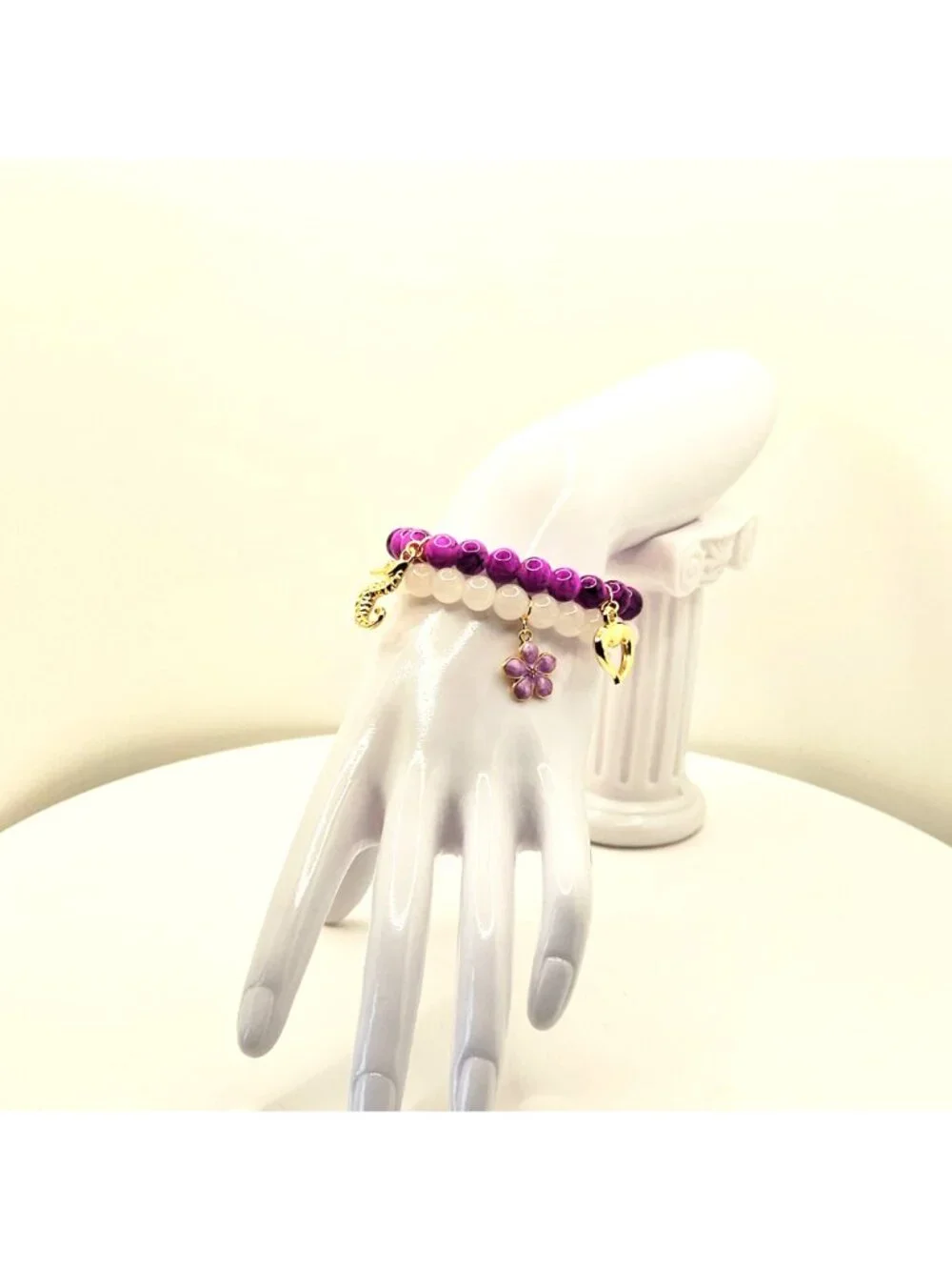Purple Seahorse Bracelet Stack, Coastal Charm Bracelet Set, Beachy